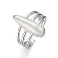 Anillo de plata S925 con incrustación de nácar blanco y banda abierta geométrica - Abierto Ajustable / Concha Blanca