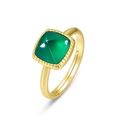 Minimalist S925 silver adjustable ring with sugarloaf green agate in gold finish - Adjustable Open / 10K Gold/Green Agate
