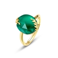 S925 Silber vergoldeter Ring mit grünem Achat Edelstein und Blatt-Design - Einstellbar Offen / Grüner Achat