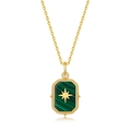 Detail of gold plated necklace featuring a rectangular malachite pendant with starburst motif - Pendant Only (No Chain)