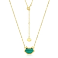 Cute 925 sterling silver gold-plated cat necklace featuring malachite stone inlay - 925 Silver / Necklace (Malachite)