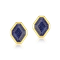 Elegant gold hexagon studs with starry blue lapis stone inlay in a minimalist design - Adjustable Open / Earrings (Lapis Lazuli)