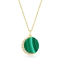 S925 sterling silver necklace featuring round malachite pendant with crescent diamond accents - Malachite (Pendant Only (Without Chain)) / 925 Silver