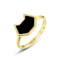 Adjustable golden open ring with geometric black enamel cat head inlay - Open Ring / 925 Silver / Ring (Black Agate)
