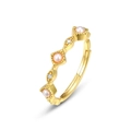 Anello in argento S925 dorato con perle rosa e zirconi cubici tondi scintillanti - Aperto Regolabile / Oro 10K + Lacca Elettroforetica
