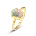 Anello regolabile in argento 925 con agata muschiata ovale e finitura dorata - Aperto Regolabile / Oro 10K + Lacca Elettroforetica