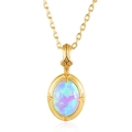 French vintage S925 silver gold plated oval opal pendant necklace with blue purple fire - 925 Silver / Pendant Only (Without Chain)
