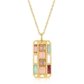 Goldene S925 Silberkette mit rechteckigem Palettenanhänger und bunten Edelsteinen - 925er Silber / Gold (Pendant Only (Without Chain))