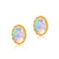 Japanische Retro-Opal-Ohrstecker mit 9K Goldbeschichtung, Wellenrand und Regenbogenfeuer - Ohrringe / Synthetischer Opal