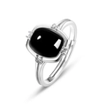 Anello regolabile in argento sterling S925 con onice nero e accenti di zircone - Aperto Regolabile / Oro Bianco Argento Spesso