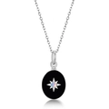Elegant S925 sterling silver necklace with black agate oval pendant and opal star detail - White Gold Plated Pendant Only (Without Chain) (PD015284) / 925 Silver