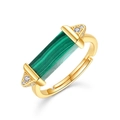 Elegant gold S925 silver ring featuring rectangular malachite and pavé diamond accents - US7# (Open Adjustable) / 10K Gold + Electrophoretic Lacquer