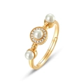 Adjustable gold plated S925 silver ring featuring three white shell pearls and crystals - Adjustable Open / Gold