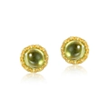 Minimalist 925 silver stud earrings with round green peridot in golden sunflower setting - 925 Silver / Gold