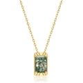 Vintage gold S925 sterling silver necklace featuring a rectangular moss agate pendant - 10K Gold Plated Pendant Only (Without Chain)