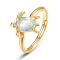 Anillo ajustable de tortuga marina dorada con incrustación de ópalo y diseño de océano - Anillo (RG025209)