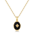 Vintage S925 silver gold-plated necklace with oval black agate pendant and star motif - 925 Silver / 10K Gold Color (Pendant Only)