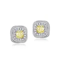 Elegant S925 sterling silver stud earrings with square yellow halo ice-cut diamonds - 925 Silver / Thick Silver White Gold (Yellow Main Stone)