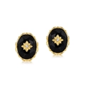 Vintage oval black onyx stud earrings in S925 sterling silver with gold starburst accent - 925 Silver / 10K Gold