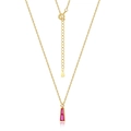 Elegante collana in argento 925 placcato oro con gemma rosa vibrante dal taglio a baguette - Oro 10K + Lacca Elettroforetica / Argento 925