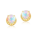 Boucles d'oreilles en argent S925 avec opale ronde et détails de rayons de soleil dorés - Argent 925 / Or 10K + Laque Électrophorétique