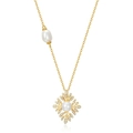 Collana in argento S925 dorato con ciondolo a fiore in zirconi e perla asimmetrica - Argento 925 / Oro 10K