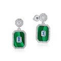 Pendientes de gota retro en plata S925 con malaquita verde y piedras azules - Plata 925 / Plata