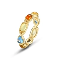 Bohemian S925 sterling silver ring with colorful gemstones and leaf engravings - HK11# / Colorful