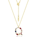 S925 sterling silver gold-plated necklace with rainbow zircon initial letter Q pendant - 925 Silver / Style Q (N010509)