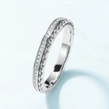 Minimalist S925 sterling silver couple ring with full micro zircon and woven texture - Female Style / HK11#