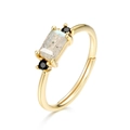 Minimalist S925 silver adjustable ring in 18K gold finish with rectangle labradorite - Adjustable Open / Gold/Labradorite