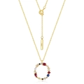 Collana in argento S925 dorato con pendente rotondo decorato con zirconi colorati - Argento 925 / Stile O (N010525)