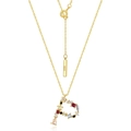 Collana con lettera P arcobaleno in argento S925 con pietre di zircone colorate - Argento 925 / Stile P (N010508)