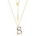Collana in argento S925 dorato con pendente a lettera B con zirconi colorati - Argento 925 / Stile B (N010497)