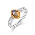 Anillo vintage de plata de ley S925 con labradorita marquesa y banda abierta ajustable - Abierto Ajustable / Tono Plata y Oro