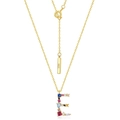 Collana con lettera E in argento S925 dorato con pietre di zirconi colorati arcobaleno - Argento 925 / Stile E (N010522)