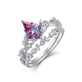 S925 silver alexandrite ring set featuring kite-cut gemstone and vine band details - US6# / Silver