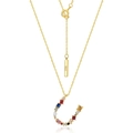 Collana a ferro di cavallo dorata con zirconi colorati e marchio in argento S925 - Argento 925 / Stile U (N010523)