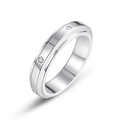 Minimalist wide band S925 sterling silver ring with groove and inset diamonds - HK15# / Male Style