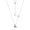 Elegant S925 sterling silver necklace with blue gradient enamel butterfly and pavé stones - Plique-à-jour Enamel Butterfly Pendant / 925 Silver / Silver