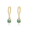 Pendientes de plata S925 bañados en oro con ágata verde musgo y circonitas brillantes - Pendientes de Gota de Agua (6x8mm) / Plata 925 / Verde Musgo