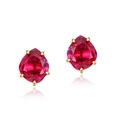 Minimalist S925 sterling silver stud earrings with red corundum in gold prong setting - 925 Silver / Earrings (E002986)