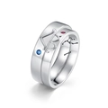 S925 sterling silver couple rings with constellation patterns and red and blue gems - Men's Size 15 / White Gold