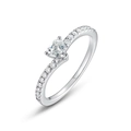 Polished S925 sterling silver ring with heart-cut moissanite and pave diamond band - HK11# / Heart Row Diamond Style (Women)