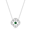 S925 silver hollow window grille necklace with natural green jade and star pendant - Clover (Jadeite)