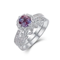 Luxury S925 sterling silver alexandrite ring set with pavé stones and vine design - US6# / Silver