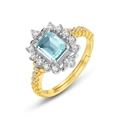 S925 Silberring mit blauem Topas, rechteckigem Edelstein und goldfarbenem Band - Einstellbar Offen / Rechteckiger Himmelblauer Topas (RG019851)