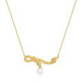 Elegant S925 silver snake necklace with green gem eyes and a large white pearl pendant - Gold
