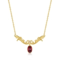 Vintage S925 silver gold-plated necklace with garnet pendant and baroque floral engravings - 10K Gold + Lacquer (Pendant Only (Without Chain)) / 925 Silver