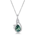 S925 sterling silver necklace with green moss agate droplet pendant and leaf design - 925 Silver / Green Moss Agate (Pendant Only)